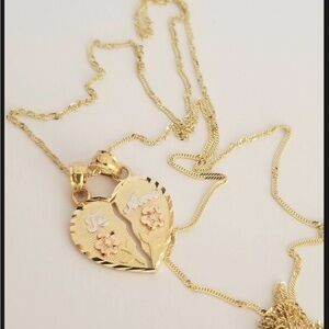 14K Solid Gold Heart double Pendant Only Pendant